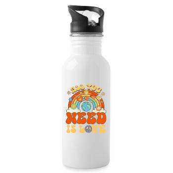 Groovy All You Need Is Love Rainbow - Trinkflasche mit integriertem Trinkhalm - Weiß - Rechts