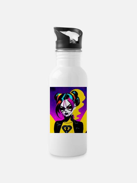 Goth Girl - Water bottle with straw - white