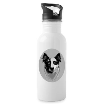 Border Collie Schwarz-Weiß oval - Trinkflasche mit integriertem Trinkhalm - Weiß - Rechts