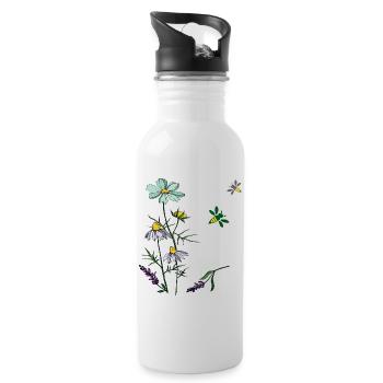 Herbs, chamomile, bees - Water bottle with straw - white - Right