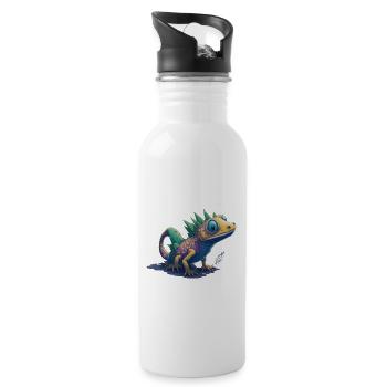 Gamer's Perfect Illustration - Cute Colorful Gekko - Trinkflasche mit integriertem Trinkhalm - Weiß - Rechts
