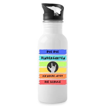 Bye Bye Kindergarten ich rocke jetzt die Schule - Trinkflasche mit integriertem Trinkhalm - Weiß - Rechts