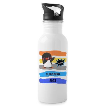 Schulkind Dab - Schulkind 2023 - Pinguin - Bäm - Trinkflasche mit integriertem Trinkhalm - Weiß - Rechts