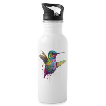 Color Explosion Hummingbird Artwork - Water bottle with straw - white - Right