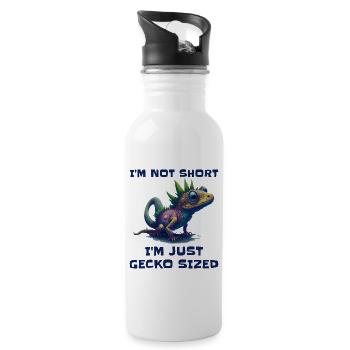"I'm Not Short, I'm Just Gecko Sized" Cute Gecko - Water bottle with straw - white - Right