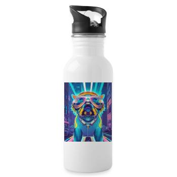 Musik Hund - Trinkflasche mit integriertem Trinkhalm - Weiß - Rechts