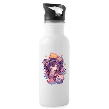 Süßes Kawaii Mädchen Design Perfekt für Anime-Fans - Trinkflasche mit integriertem Trinkhalm - Weiß - Rechts