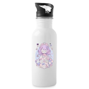 Süßes Kawaii Anime Otaku Mädchen Design Pastell - Trinkflasche mit integriertem Trinkhalm - Weiß - Rechts