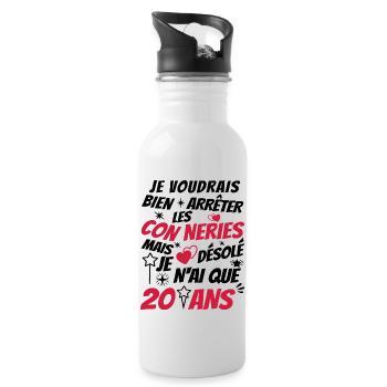 conneries 20 ans / cadeau anniversaire 20 ans - Gourde avec paille intégrée - blanc - Droite