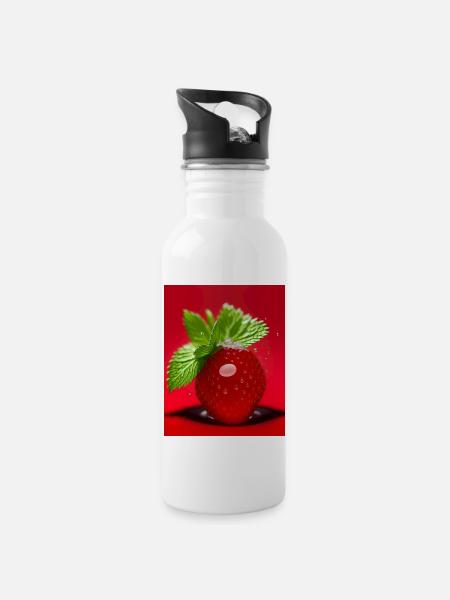 Strawberry - Water bottle with straw - white