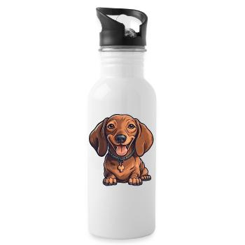 Dachshund Teckel Dog Breed Illustration Puppy Picture - Water bottle with straw - white - Right
