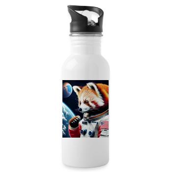 Roter Panda im Weltraum - Trinkflasche mit integriertem Trinkhalm - Weiß - Rechts