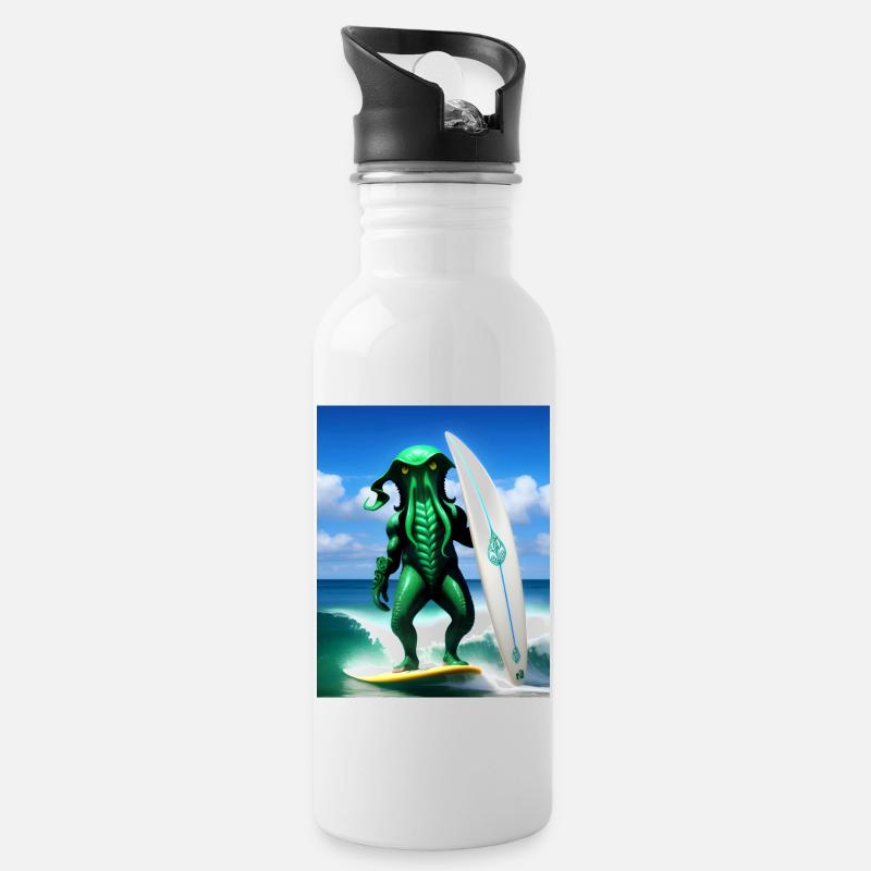 Surf Cthulu #002 - Gourde avec paille intégrée - blanc