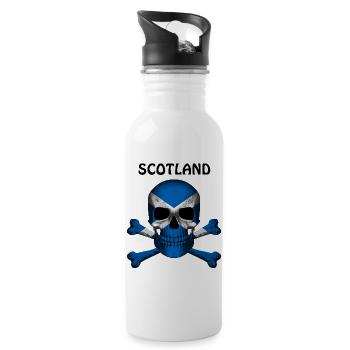 Skull Jolly Roger Pirate Flag Scotland R6Z - Trinkflasche mit integriertem Trinkhalm - Weiß - Rechts