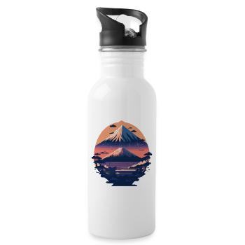 Serene Mount Fuji Sunset Peaceful River Scenery - Trinkflasche mit integriertem Trinkhalm - Weiß - Rechts