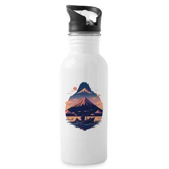 Serene Mount Fuji Sunset Peaceful River Scenery - Trinkflasche mit integriertem Trinkhalm - Weiß - Rechts