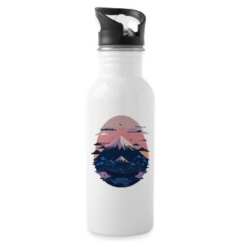 Serene Mount Fuji Sunset Peaceful River Scenery - Trinkflasche mit integriertem Trinkhalm - Weiß - Rechts