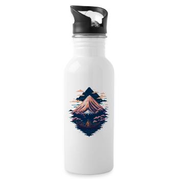 Serene Mount Fuji Sunset Peaceful River Scenery - Trinkflasche mit integriertem Trinkhalm - Weiß - Rechts