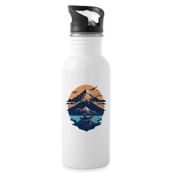 Serene Mount Fuji Sunset Peaceful River Scenery - Trinkflasche mit integriertem Trinkhalm - Weiß - Rechts