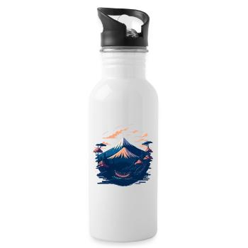 Serene Mount Fuji Sunset Peaceful River Scenery - Trinkflasche mit integriertem Trinkhalm - Weiß - Rechts