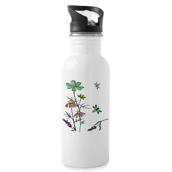 Bees, herbs, nature - Water bottle with straw - white - Right