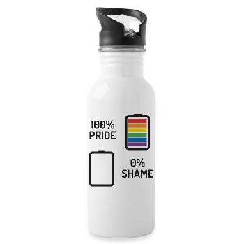 Pride Month - 100% Stolz, 0% Scham - Trinkflasche mit integriertem Trinkhalm - Weiß - Rechts
