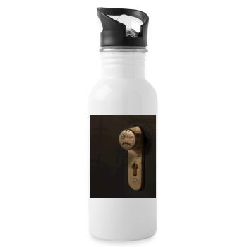 Une poignée de porte avec un visage de mauvaise humeur peint dessus - Gourde avec paille intégrée - blanc - Droite