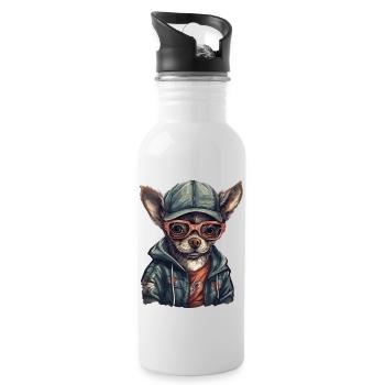 Chihuahua in streetwear cooler Mexikanischer Hund - Trinkflasche mit integriertem Trinkhalm - Weiß - Rechts