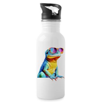Hacko the spectacled lizard - Water bottle with straw - white - Right