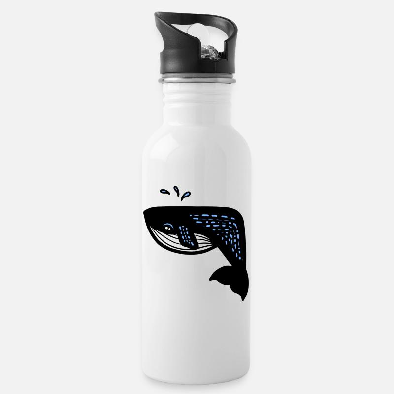 Blauwal - Trinkflasche mit integriertem Trinkhalm - Weiß