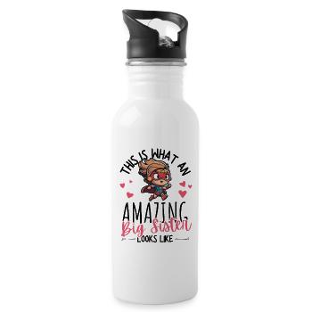 Announcing pregnancy with cartoon superheroine - Water bottle with straw - white - Right