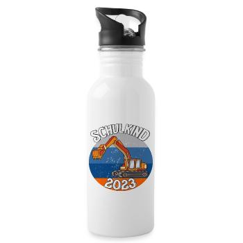 Bagger Schulkind 2023 - Trinkflasche mit integriertem Trinkhalm - Weiß - Rechts