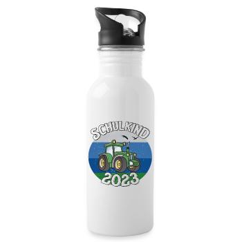 Traktor Schulkind 2023 Geschenkidee - Trinkflasche mit integriertem Trinkhalm - Weiß - Rechts
