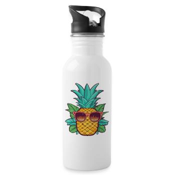 Cartoon Pineapple Summer with Sunglasses Good Vibes - Water bottle with straw - white - Right