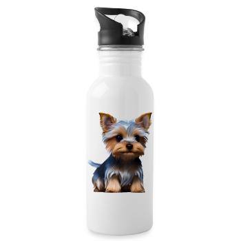 Dog Owner Yorkshire Terrier Puppy Dog - Water bottle with straw - white - Right