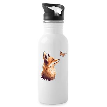 Fox with butterfly - Water bottle with straw - white - Right