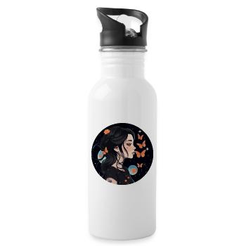 Aesthetic Gothic Girl and Butterflies in - Water bottle with straw - white - Right