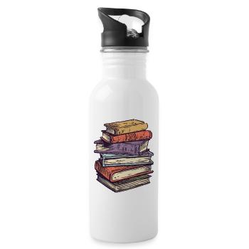 Stack of books for bookworms and bookworms - Water bottle with straw - white - Right
