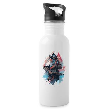 Epic Gamer Cyber Assassin Punk with Armor - Water bottle with straw - white - Right