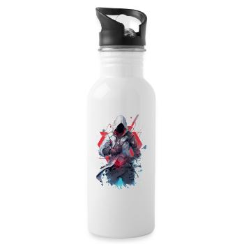 Epic Gamer Cyber Assassin with Dark Face - Water bottle with straw - white - Right