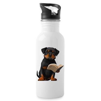 Rottweiler Buch lesen Hunde Rottweilerwelpe Hund - Trinkflasche mit integriertem Trinkhalm - Weiß - Rechts