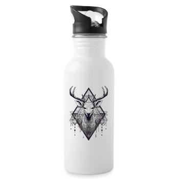 Schwarz-weißer Hirsch-Boho-Stil - Trinkflasche mit integriertem Trinkhalm - Weiß - Rechts