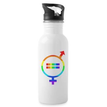 Gender Symbol LGTBQ+ Rainbow - Water bottle with straw - white - Right