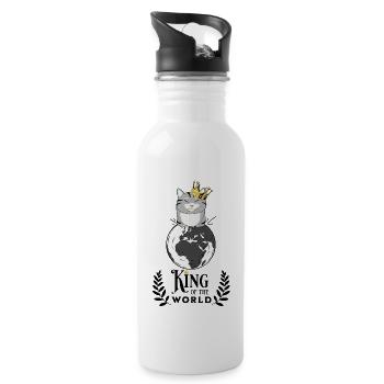 King of the World: Cat Mounted on Globe - Water bottle with straw - white - Right
