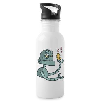 Roboter mit Vogel - Trinkflasche mit integriertem Trinkhalm - Weiß - Rechts