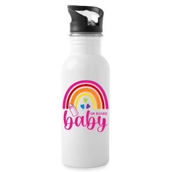 Boho Regenbogen Herzen Babyflasche Baby on Board - Trinkflasche mit integriertem Trinkhalm - Weiß - Rechts