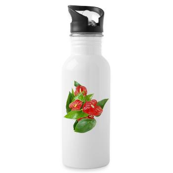 Red Anthurium Floral Edition - Water bottle with straw - white - Right