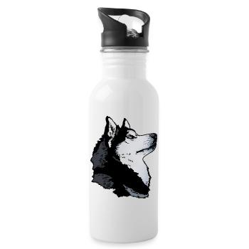 Husky head - Water bottle with straw - white - Right