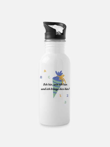 Ich bin, wie ich bin und ich kriege das hin!_gelb - Trinkflasche mit integriertem Trinkhalm - Weiß