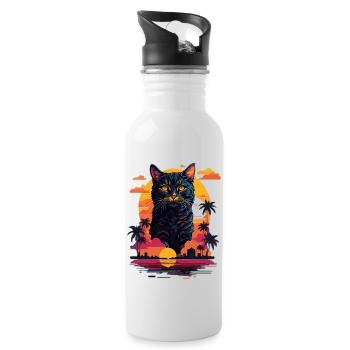 Chat sur la plage - Gourde avec paille intégrée - blanc - Droite